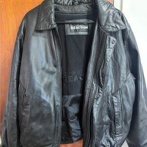 Kenneth Cole Black Leather Jacket Bomber Removable Fleece, Insert Mens  XL